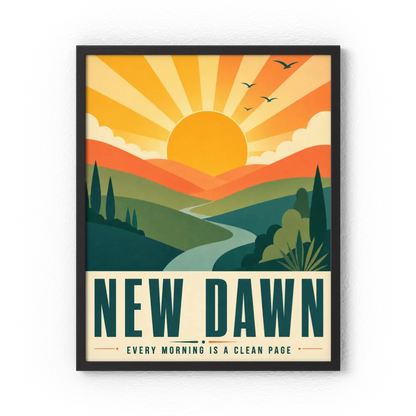New Dawn – Retro Sunrise Landscape Art Print