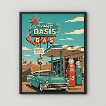 Desert Oasis Gas Station Route 66 Vintage Art Print