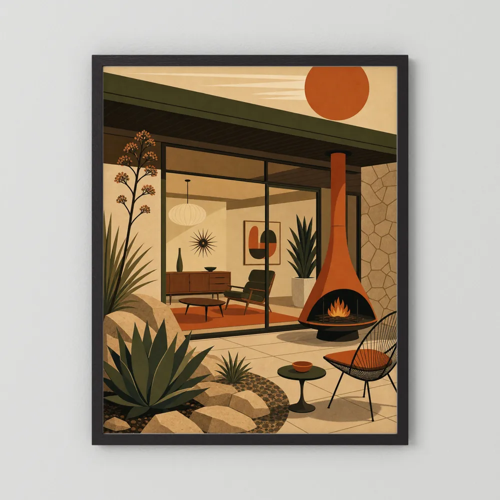 Mid-Century Modern Desert Oasis Art Print