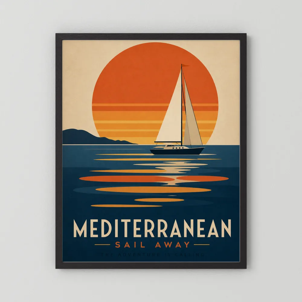 Mediterranean Sail Away Vintage Travel Poster Art Print