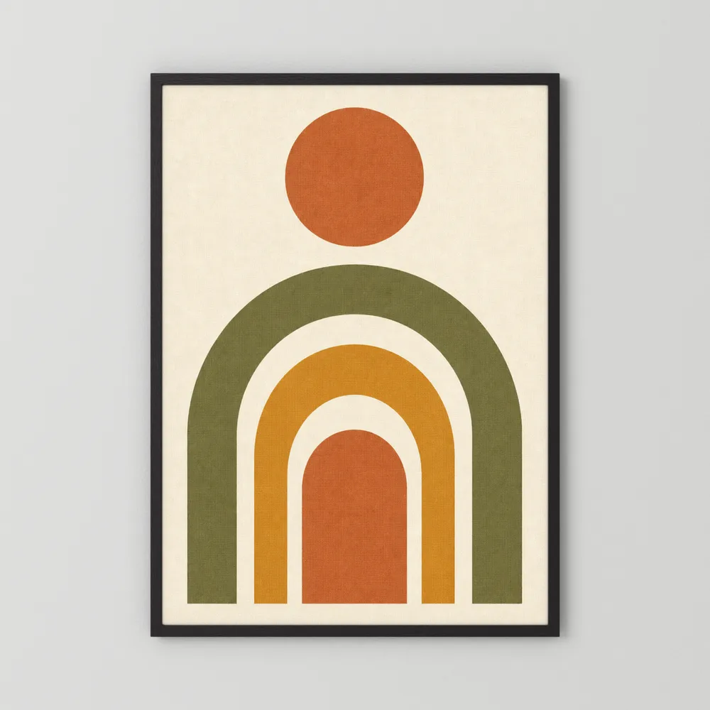 Terracotta Rainbow Sun Boho Minimalist Art Print