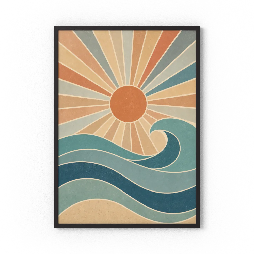Retro Rising Sun & Ocean Wave Art Print