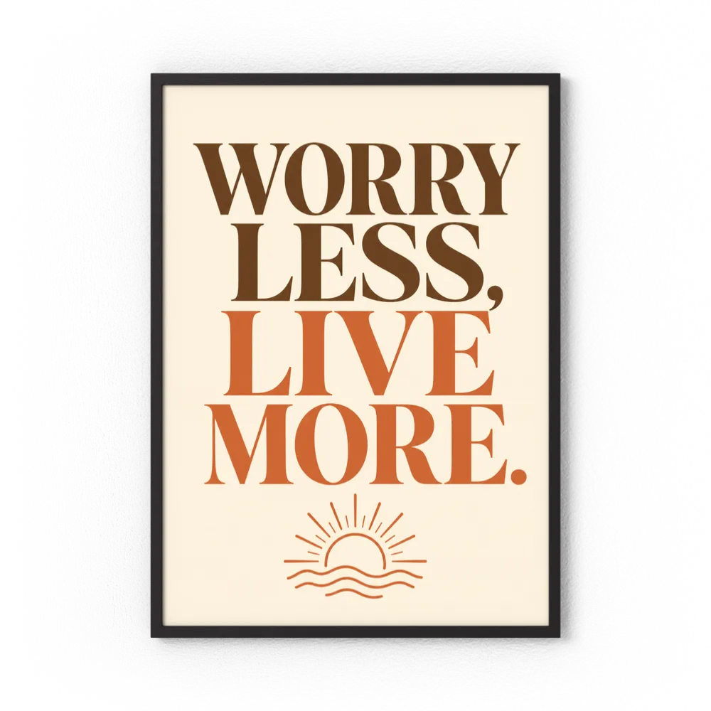 "Worry Less, Live More" Retro Sunset Art Print