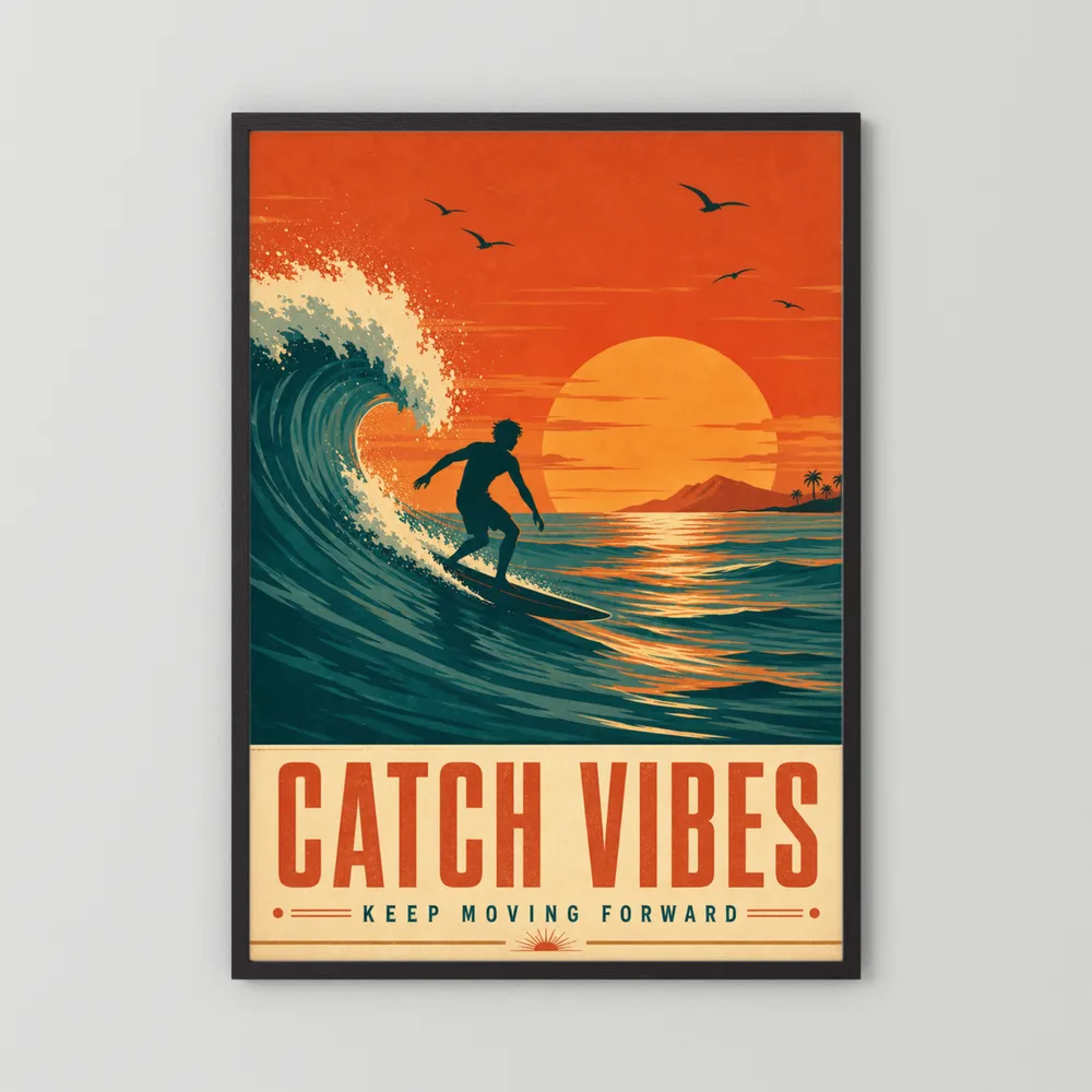 Catch Vibes – Retro Surfing Ocean Art Print