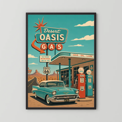 Desert Oasis Gas Station Route 66 Vintage Art Print