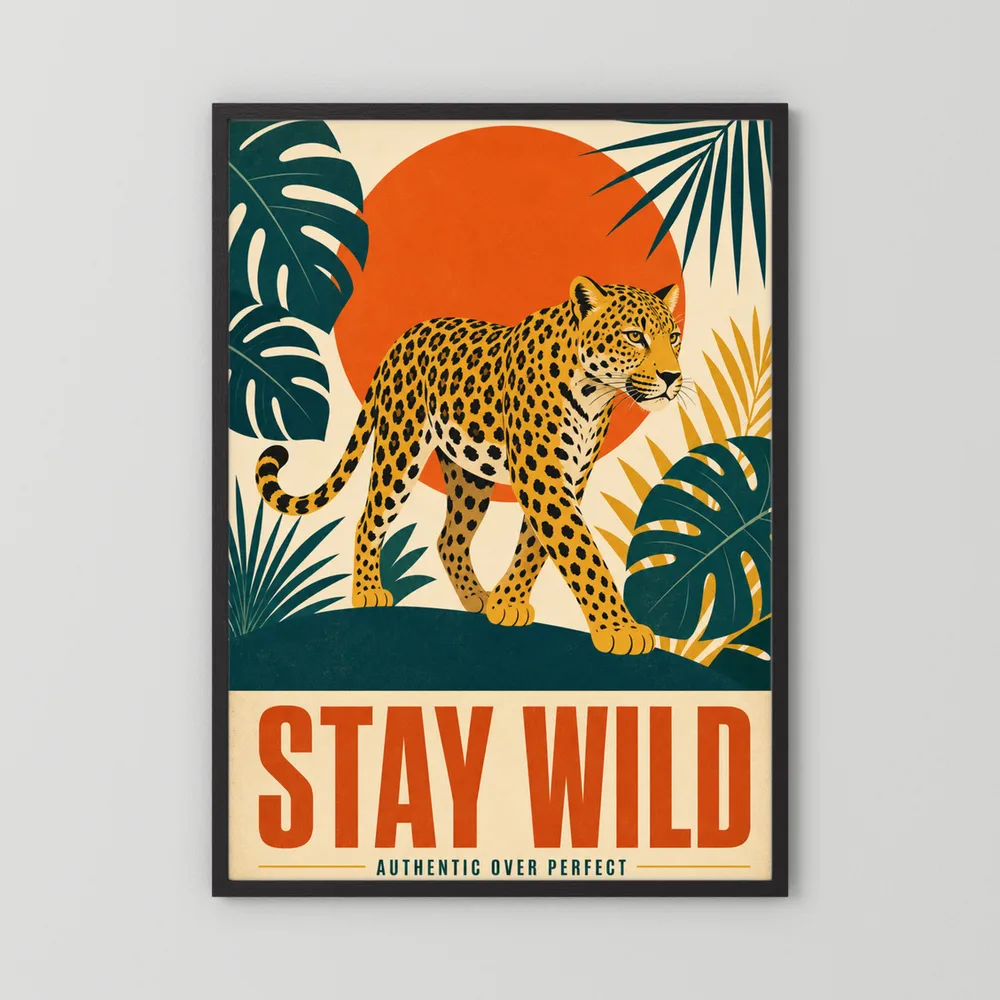 Stay Wild Leopard – Retro Jungle Art Print