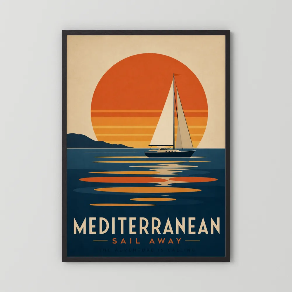 Mediterranean Sail Away Vintage Travel Poster Art Print