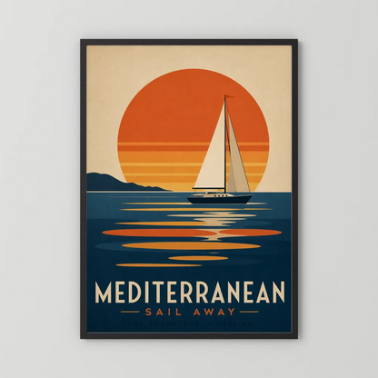 Mediterranean Sail Away Vintage Travel Poster Art Print