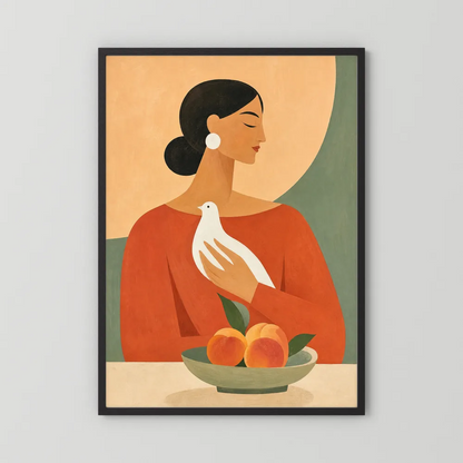 Woman Holding White Dove Minimalist Boho Art Print