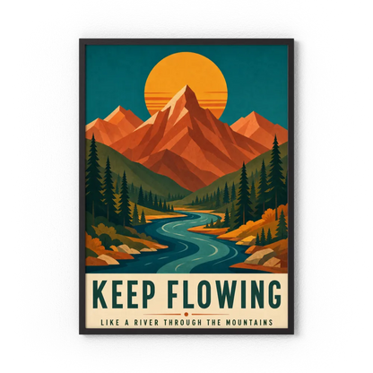 Keep Flowing – Retro Mountain & River Art Print