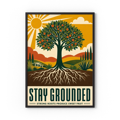 Stay Grounded – Retro Tree & Deep Roots Art Print