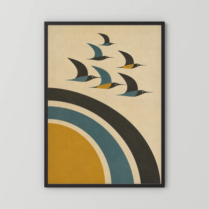 Mid-Century Modern Birds in Flight Abstract Art Print