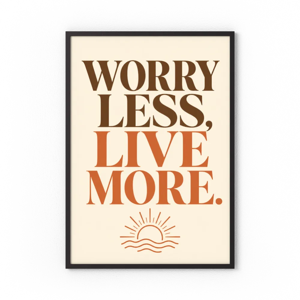 "Worry Less, Live More" Retro Sunset Art Print