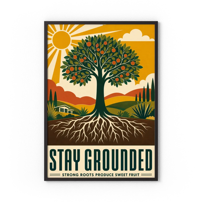 Stay Grounded – Retro Tree & Deep Roots Art Print