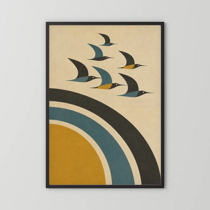 Mid-Century Modern Birds in Flight Abstract Art Print