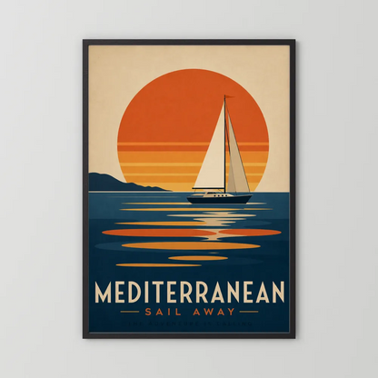 Mediterranean Sail Away Vintage Travel Poster Art Print