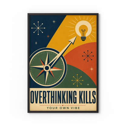Overthinking Kills – Retro Compass & Idea Art Print
