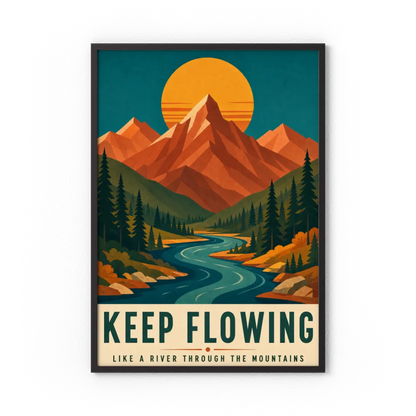 Keep Flowing – Retro Mountain & River Art Print