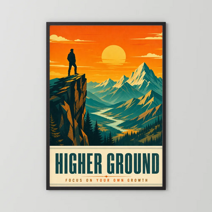 Higher Ground – Retro Mountain Landscape Art Print
