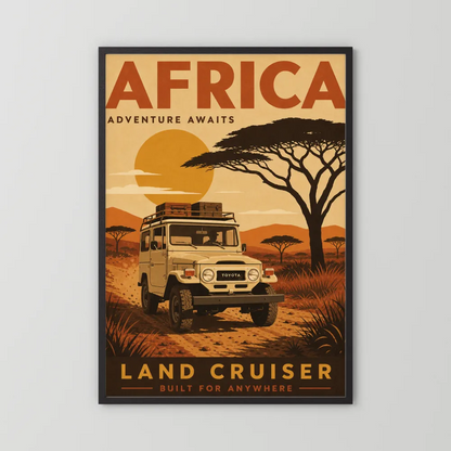 Africa Adventure Awaits Toyota Land Cruiser FJ40 Vintage Travel Poster Art Print