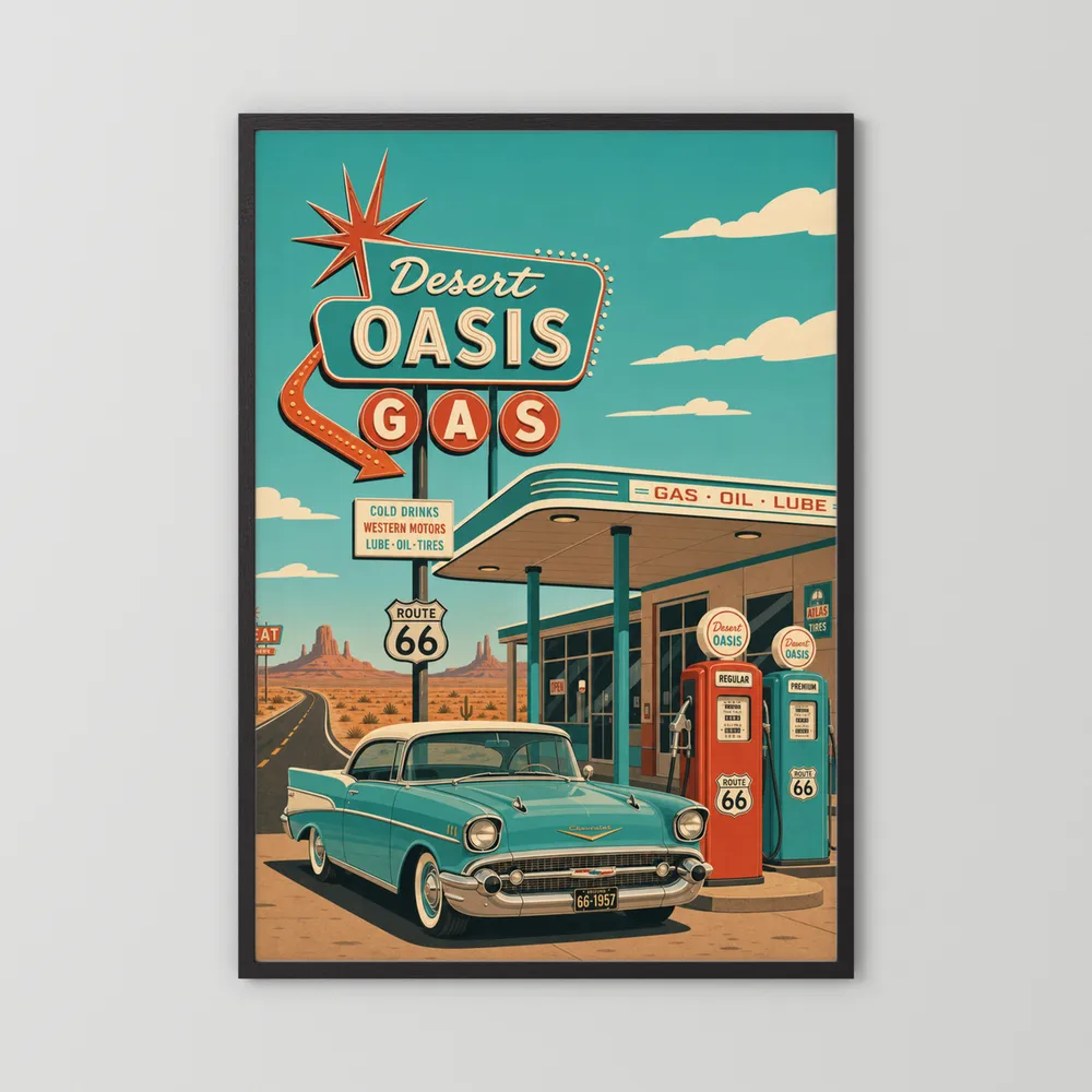 Desert Oasis Gas Station Route 66 Vintage Art Print
