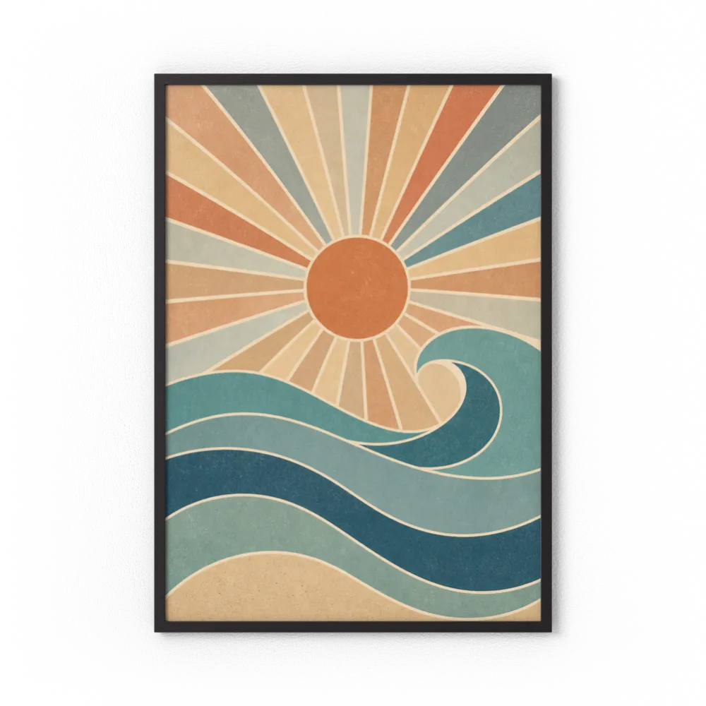 Retro Rising Sun & Ocean Wave Art Print