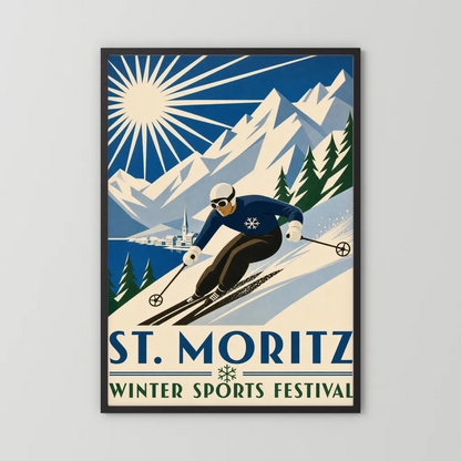 St. Moritz: Winter Sports Festival – Vintage Swiss Alps Ski Poster Print