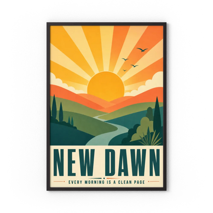 New Dawn – Retro Sunrise Landscape Art Print