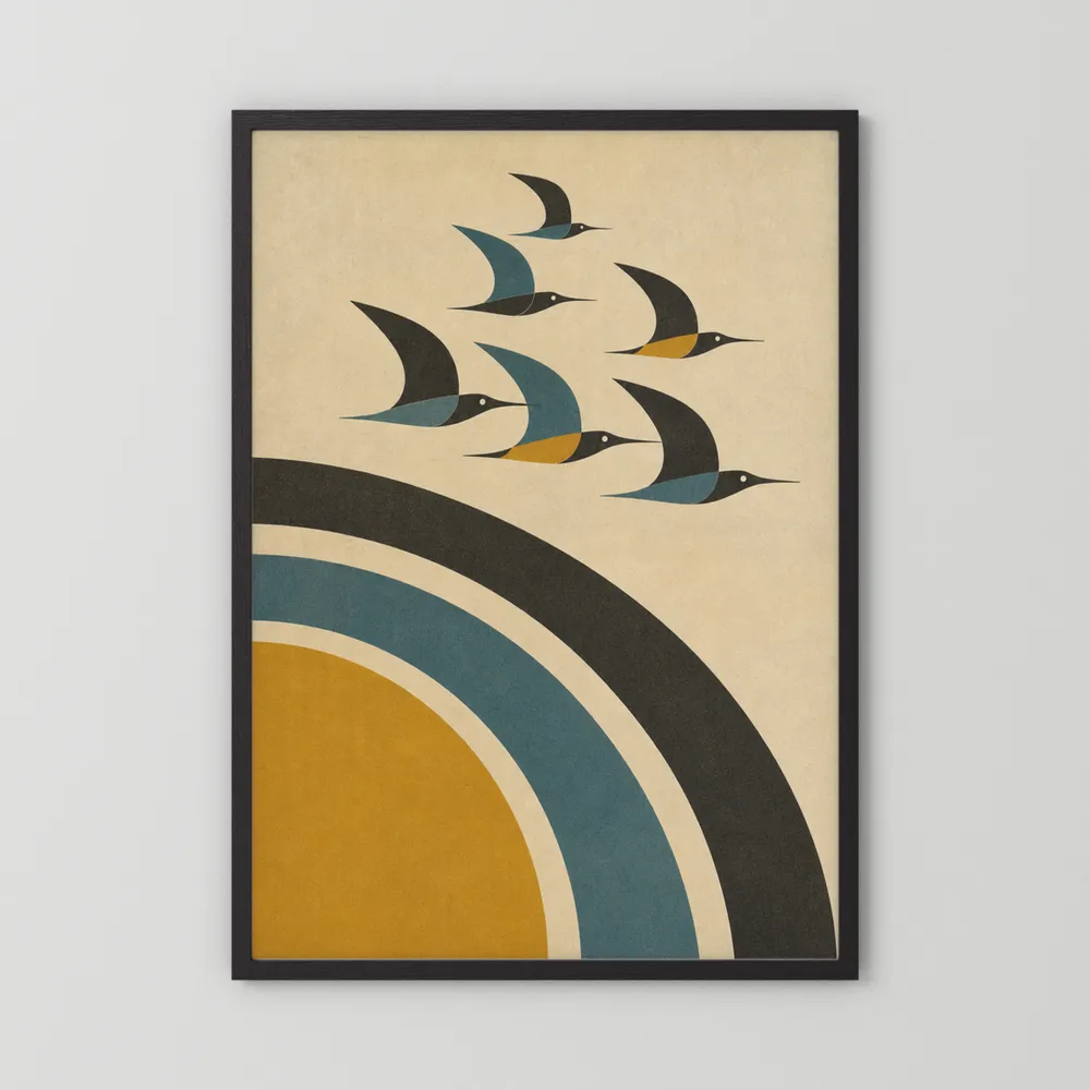 Mid-Century Modern Birds in Flight Abstract Art Print