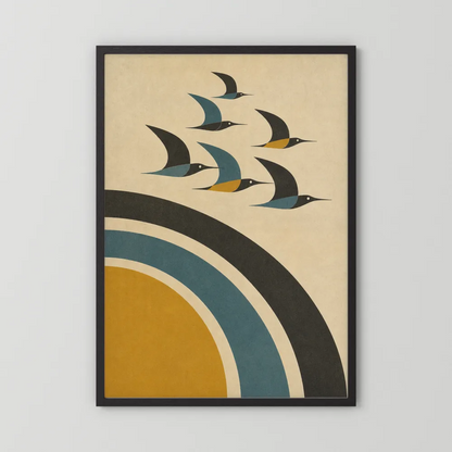 Mid-Century Modern Birds in Flight Abstract Art Print