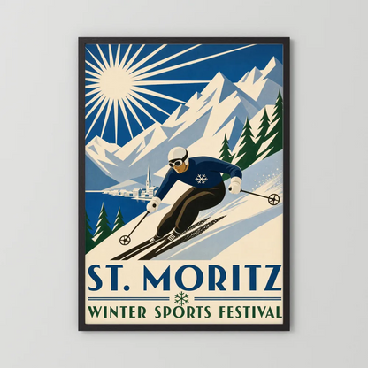 St. Moritz: Winter Sports Festival – Vintage Swiss Alps Ski Poster Print