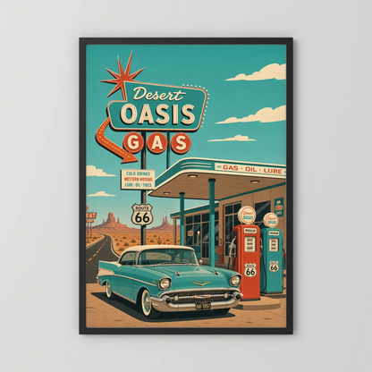 Desert Oasis Gas Station Route 66 Vintage Art Print