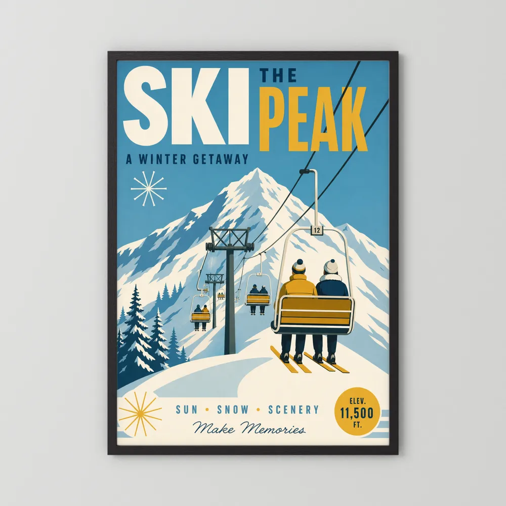 Ski The Peak Winter Getaway Retro Travel Art Print