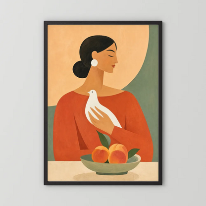 Woman Holding White Dove Minimalist Boho Art Print