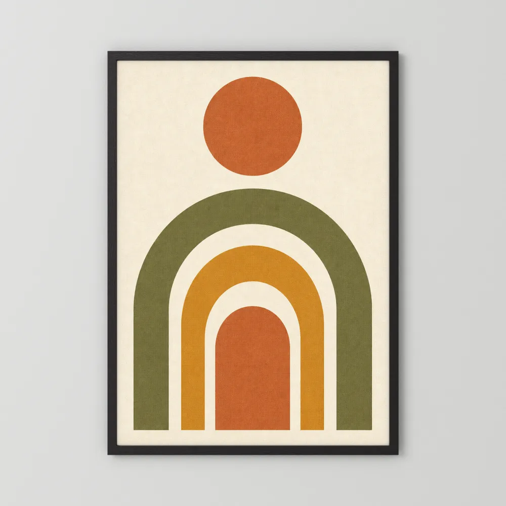 Terracotta Rainbow Sun Boho Minimalist Art Print