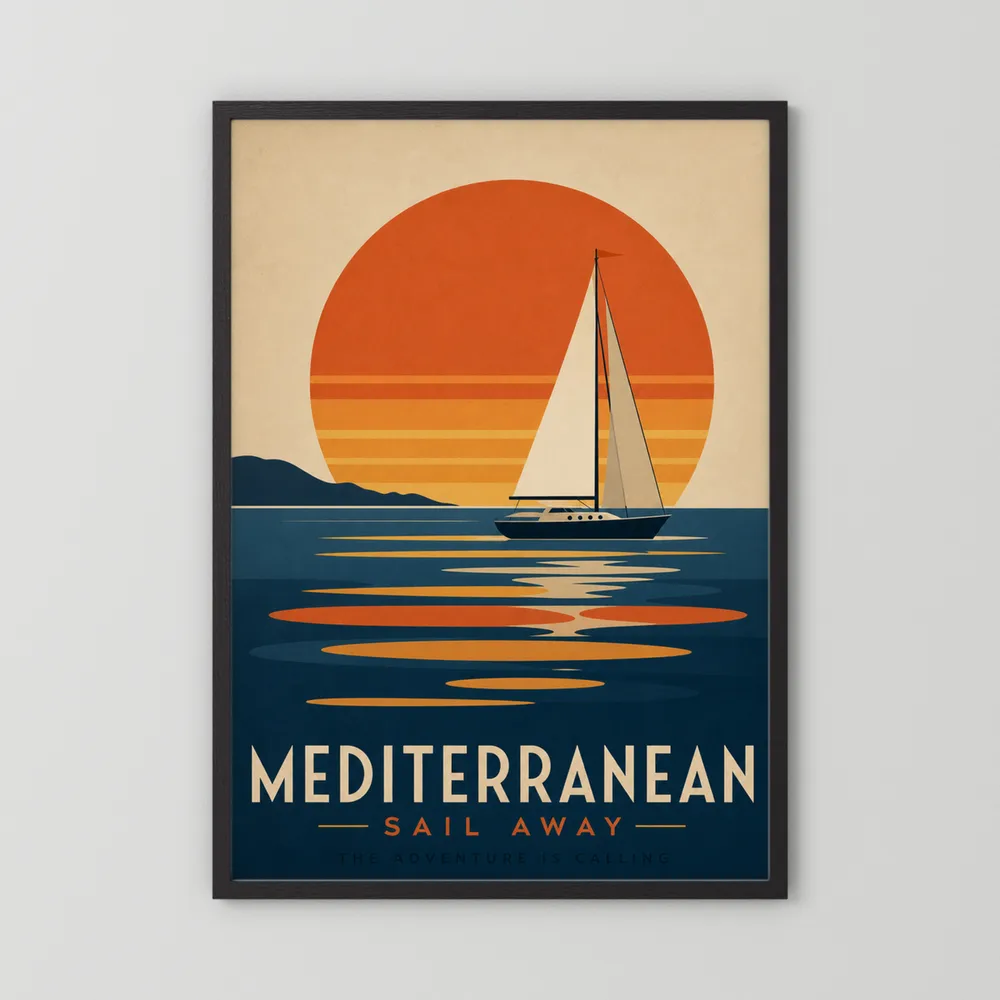 Mediterranean Sail Away Vintage Travel Poster Art Print