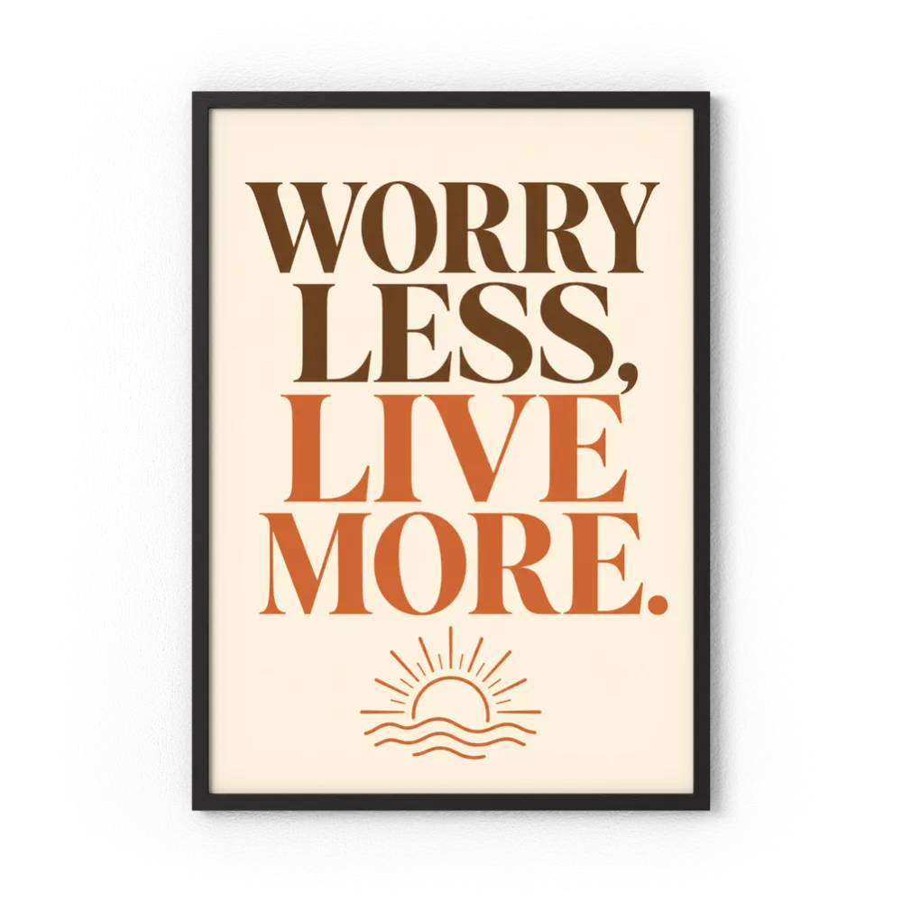 "Worry Less, Live More" Retro Sunset Art Print