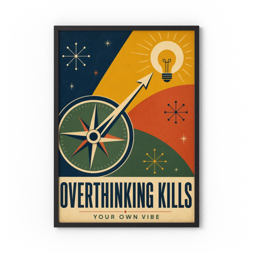 Overthinking Kills – Retro Compass & Idea Art Print