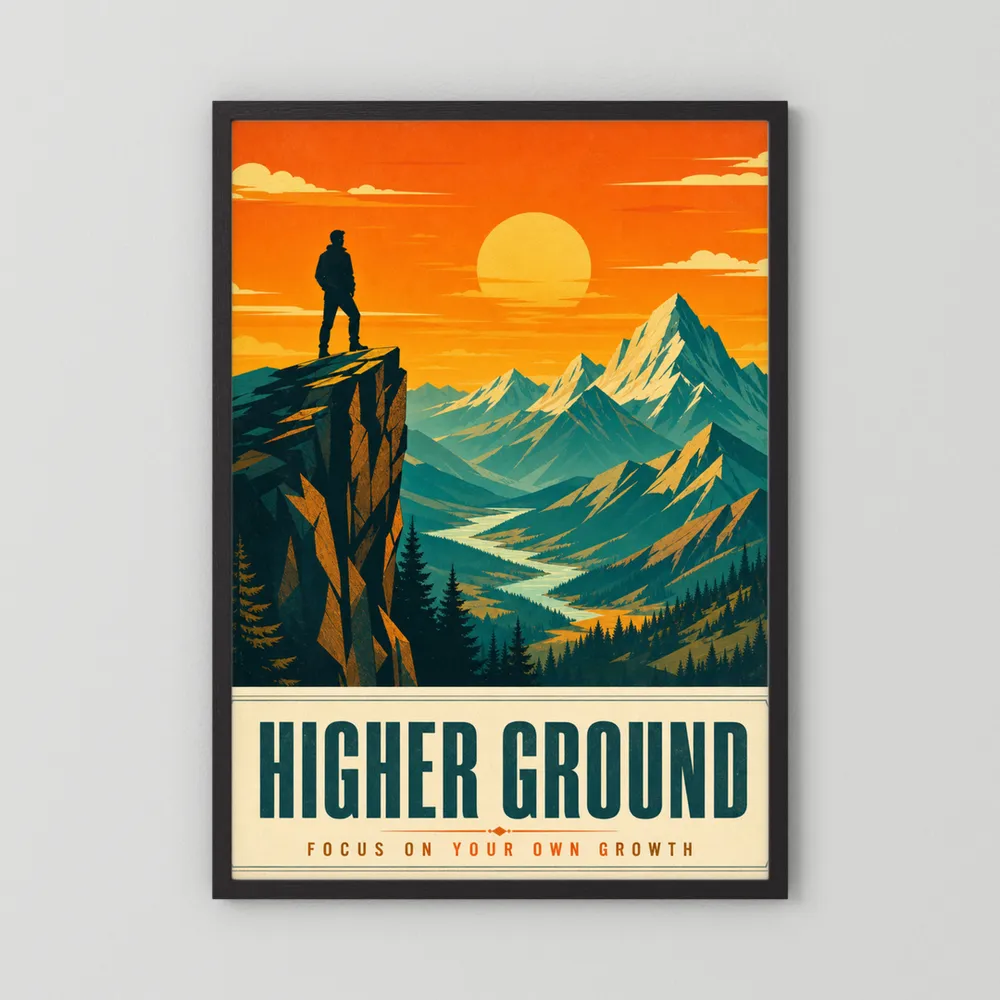 Higher Ground – Retro Mountain Landscape Art Print