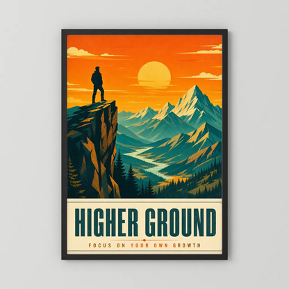 Higher Ground – Retro Mountain Landscape Art Print