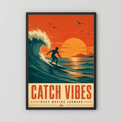 Catch Vibes – Retro Surfing Ocean Art Print