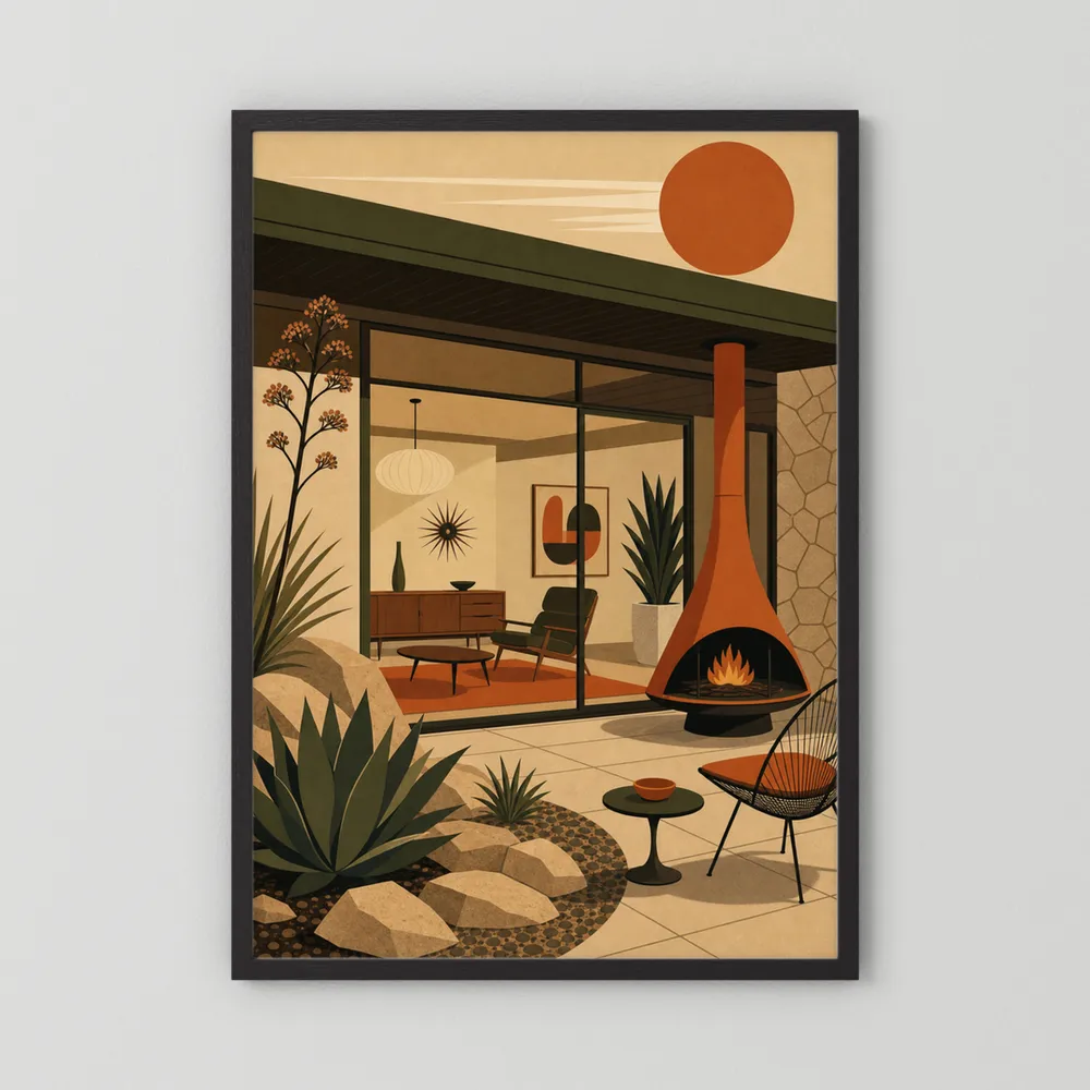 Mid-Century Modern Desert Oasis Art Print