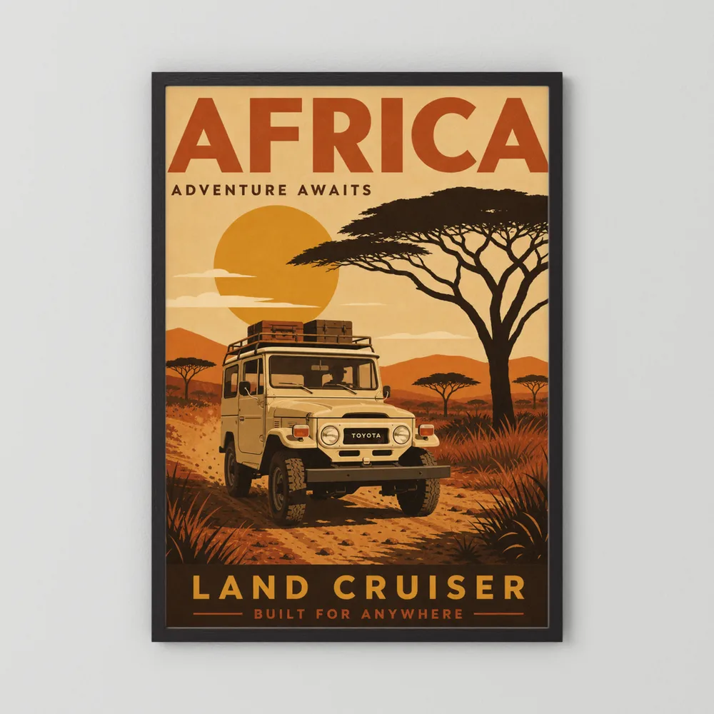 Africa Adventure Awaits Toyota Land Cruiser FJ40 Vintage Travel Poster Art Print