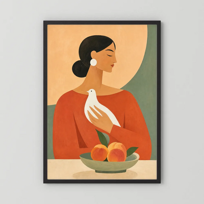 Woman Holding White Dove Minimalist Boho Art Print