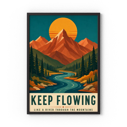 Keep Flowing – Retro Mountain & River Art Print