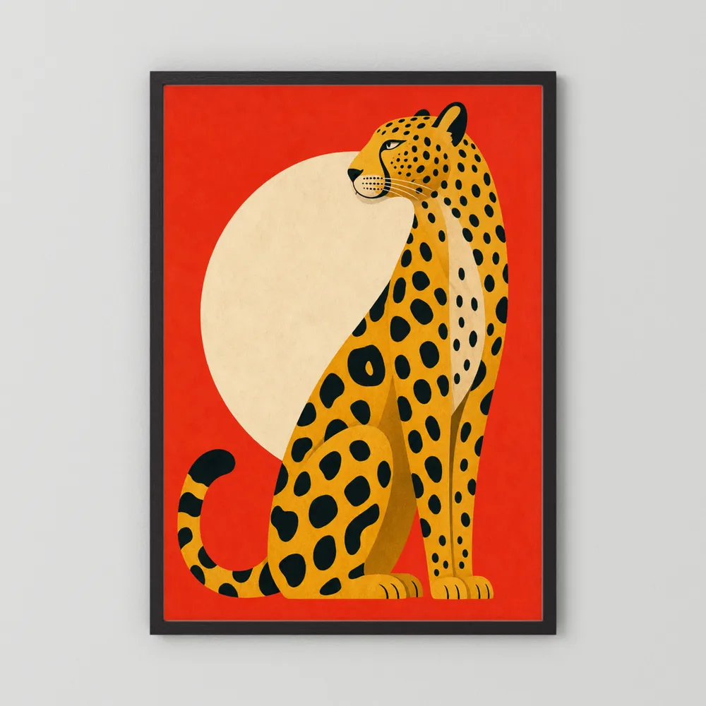 Mid-Century Modern Cheetah Red Sun Retro Art Print