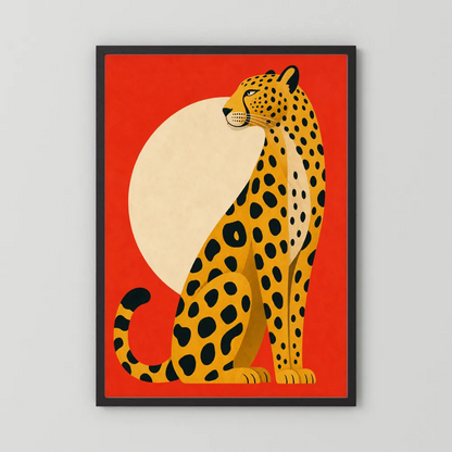 Mid-Century Modern Cheetah Red Sun Retro Art Print