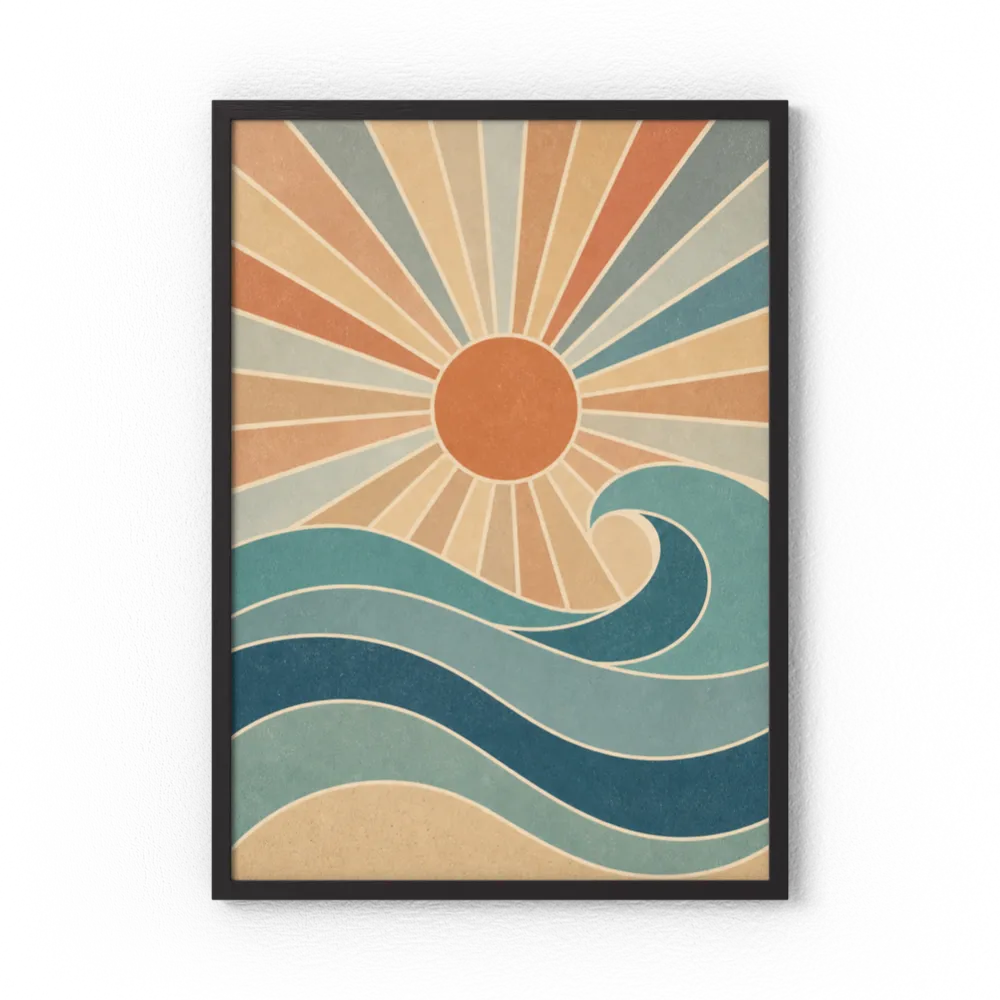 Retro Rising Sun & Ocean Wave Art Print