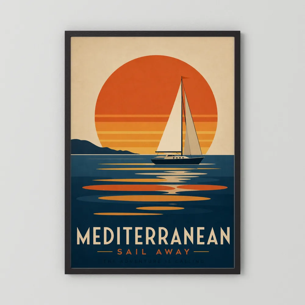 Mediterranean Sail Away Vintage Travel Poster Art Print