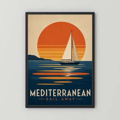 Mediterranean Sail Away Vintage Travel Poster Art Print